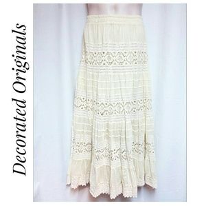Decorated Originals Skirts - 100% Cotton Lace and Gauze Tiered Maxi-Skirt XL Decorated Originals Skirts - 100% Cotton Lace and Gauze Tiered Maxi-Skirt XL